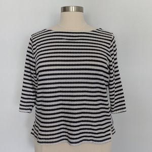 Stretch knit boat neck blouse with 3/4 sleeves